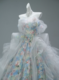 Elegant Ball Gown Off-the-shoulder Light Grey Tulle Beaded Print Long Quinceanera Dress Formal Gowns Vestido De 15 Anos Sweet 16 Dress HZ1121
