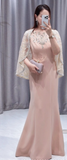 Elegant Pink Mermaid Jewel Mother of the Bride Dress Satin Long Evening Gown with Shawl HZ1121