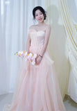 Fairy Sweetheart Neck A-line Blush Pink Satin Tulle Long Evening Dress Birthday Formal Dress HZ1121