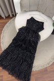 Sparkly Stunning Black Sequined Sleeveless Strapless Long Prom Dress with Split HZ1121