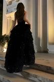 Sparkly Stunning Black Sequined Sleeveless Strapless Long Prom Dress with Split HZ1121