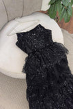 Sparkly Stunning Black Sequined Sleeveless Strapless Long Prom Dress with Split HZ1121