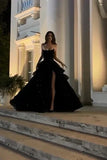 Sparkly Stunning Black Sequined Sleeveless Strapless Long Prom Dress with Split HZ1121