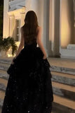 Sparkly Stunning Black Sequined Sleeveless Strapless Long Prom Dress with Split HZ1121
