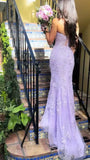 Mermaid Strapless Tulle Lace Appliques Purple formal dresses Bridesmaid Dresses evening gown Prom Dress HZ1121