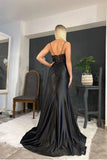 Sexy Sheath Satin Prom Dresses with Slit, Spaghetti Strap Formal Dress HZ1121