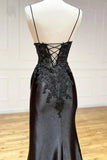 Sexy Sheath Satin Prom Dresses with Slit, Spaghetti Strap Formal Dress HZ1121