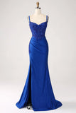 Luxury Sequin Royal Blue Mermaid Thin Shoulder Strap Sticker Long Prom Dress Evening Dresses HZ1121
