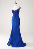 Luxury Sequin Royal Blue Mermaid Thin Shoulder Strap Sticker Long Prom Dress Evening Dresses HZ1121