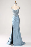 Luxury Sequin Royal Blue Mermaid Thin Shoulder Strap Sticker Long Prom Dress Evening Dresses HZ1121