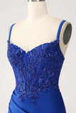 Luxury Sequin Royal Blue Mermaid Thin Shoulder Strap Sticker Long Prom Dress Evening Dresses HZ1121