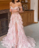 Fairy Off the Shoulder Light Blue Ruffles Prom Dress Party Gown Evening Dresses HZ1121