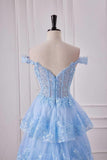 Fairy Off the Shoulder Light Blue Ruffles Prom Dress Party Gown Evening Dresses HZ1121