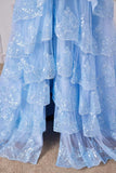 Fairy Off the Shoulder Light Blue Ruffles Prom Dress Party Gown Evening Dresses HZ1121