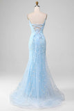 Mermaid Blush Spaghetti Straps Prom Dress With Appliques Evening Dresses HZ1121