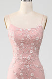 Mermaid Blush Spaghetti Straps Prom Dress With Appliques Evening Dresses HZ1121
