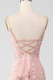 Mermaid Blush Spaghetti Straps Prom Dress With Appliques Evening Dresses HZ1121