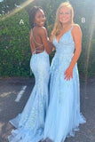 Light Blue Lace Prom Dress Mermaid Lace Dance Dress,Graduation School Party Gown Evening Dresses HZ1121