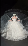 Elegant Strapless Ball Gown Tulle Beaded Wedding Dress, White Bridal Gowns HZ1121