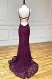 Pretty Lace Spaghetti Straps V-Neck Mermaid Formal Prom Dress Evening Dresses HZ1121