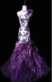 Elegant One-Shoulder Mermaid Tulle Long Prom Dresses, Purple Formal Evening Dresses HZ1121