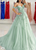 Sexy A-Line Prom Dresses Elegant Dress Formal Sweep/Brush Train Sleeveless Sweetheart Tulle with Pleats Sequin Appliques HZ1121