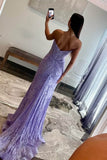 Pretty Long Strapless Lace Mermaid Formal Prom Dress with Slit HZ1121