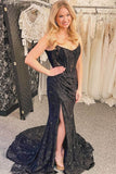 Pretty Long Strapless Lace Mermaid Formal Prom Dress with Slit HZ1121