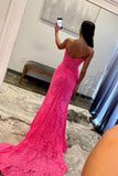 Pretty Long Strapless Lace Mermaid Formal Prom Dress with Slit HZ1121