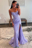 Pretty Long Strapless Lace Mermaid Formal Prom Dress with Slit HZ1121