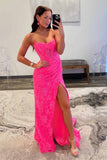 Pretty Long Strapless Lace Mermaid Formal Prom Dress with Slit HZ1121