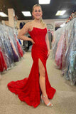 Pretty Long Strapless Lace Mermaid Formal Prom Dress with Slit HZ1121