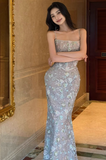 Elegant Spaghetti Straps Mermaid Tulle Long Prom Dresses, Formal Evening Dresses HZ1121