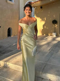 Sexy Off The Shoulder Sheath Satin Long Prom Dress Backless Evening Dresses HZ1121