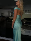Sexy Off The Shoulder Sheath Satin Long Prom Dress Backless Evening Dresses HZ1121