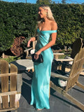 Sexy Off The Shoulder Sheath Satin Long Prom Dress Backless Evening Dresses HZ1121