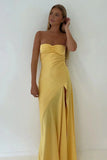 Simple Sheath Spaghetti Straps Prom Dresses Pink Long Party Dress with Split Front HZ1121