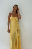 Simple Sheath Spaghetti Straps Prom Dresses Pink Long Party Dress with Split Front HZ1121