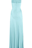 Simple Sheath Spaghetti Straps Prom Dresses Pink Long Party Dress with Split Front HZ1121