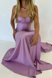 Simple Sheath Spaghetti Straps Prom Dresses Pink Long Party Dress with Split Front HZ1121