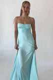 Simple Sheath Spaghetti Straps Prom Dresses Pink Long Party Dress with Split Front HZ1121