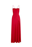 Simple Sheath Spaghetti Straps Prom Dresses Pink Long Party Dress with Split Front HZ1121