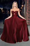 Pretty Long Satin Sweetheart Prom Formal Dress Burgundy Prom Dress Evening Dresses HZ1121