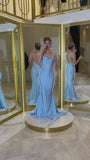 Pretty Sky Blue Cross Back Sequins Long Prom Dresses Evening Dresses HZ1121