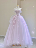 Pretty Ball Gown Strapless Sleeveless Long Pink Tulle Prom Dresses Evening Dresses HZ1121