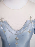 Cute Jewel A-Line Puff Sleeves Satin Blue Long Prom Dress, Blue Formal Dress HZ1121