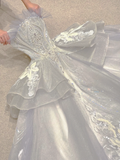 Unique Ball Gown Strapless White Long Sequin Wedding Dresses Brides Dress HZ1121