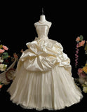 Vintage Strapless Ball Gown Satin Wedding Dresses Sleeveless Light Champagne Bridal Gowns HZ1121