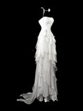 Elegant Strapless Sheath Long Prom Dresses, Chiffon White Evening Gowns HZ1121