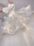 Unique Ball Gown Sweetheart White Long Satin Wedding Dresses Brides Dress HZ1121
